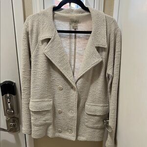 Lucky Brand Cream Blazer with Textured Knit and Lapel Collar